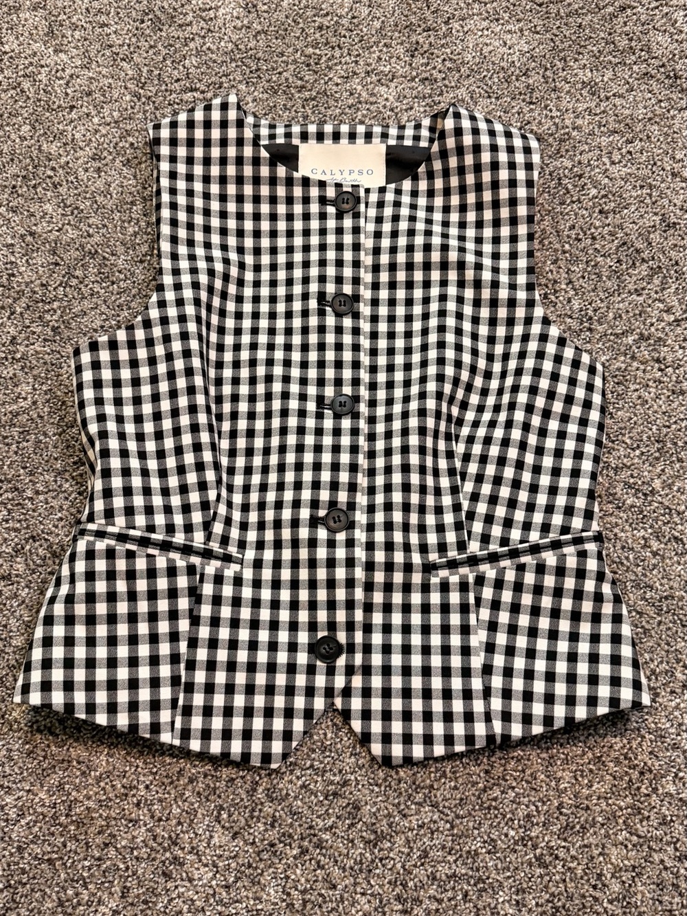NWOT - Calypso Gingham Button Front Vest - Black & White